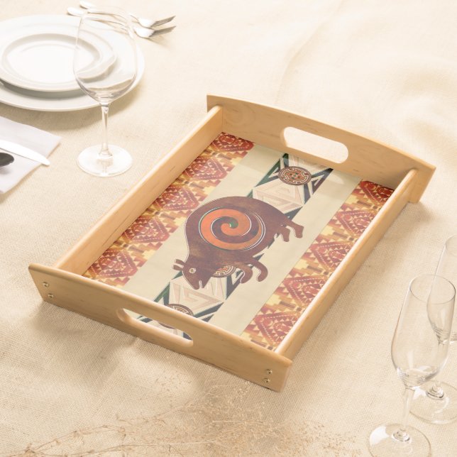 Native American Folk Art Red Bear Serving Tray (Front)