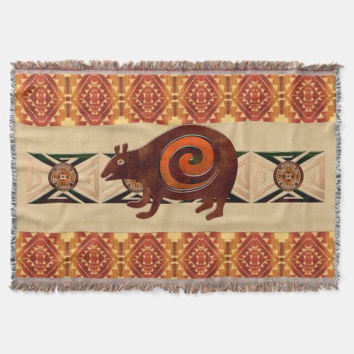 Native American Folk Art Red Bear Throw Blanket