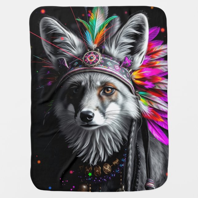 Native American Fox art Baby Blanket (Front)