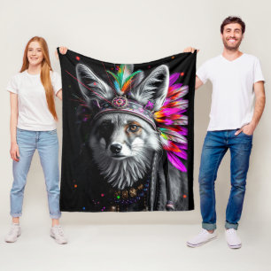 Native American Fox art Fleece Blanket