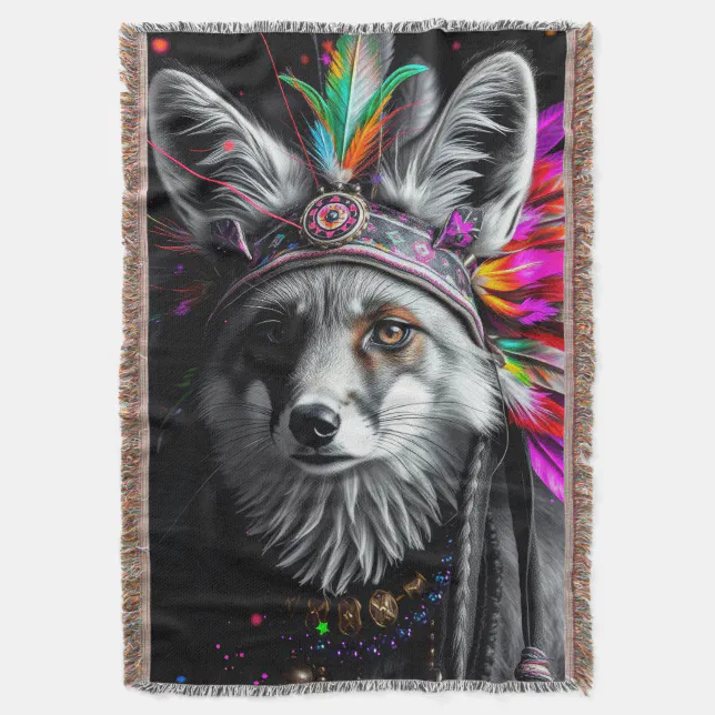 Native American Fox art Throw Blanket

