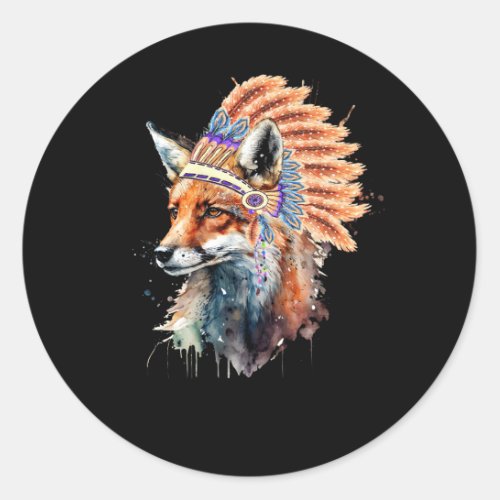Native American Fox Indian Headdress Indigenous Pe Classic Round Sticker