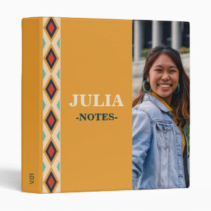 Native American Geometric Yellow Pattern Monogram 3 Ring Binder