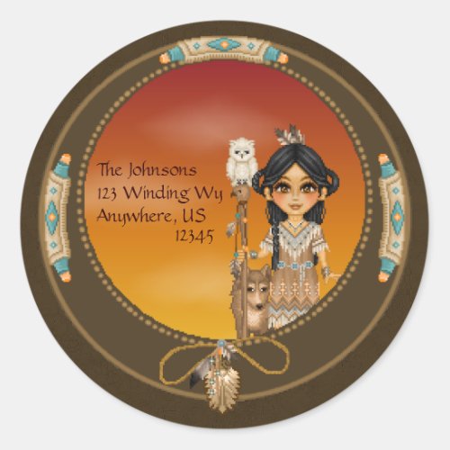 Native American Girl Classic Round Sticker