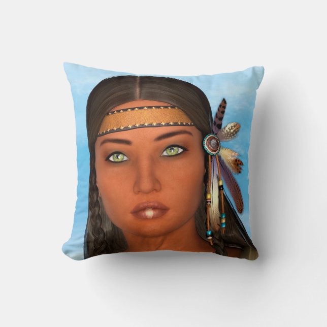 Native American Girl Throw Pillow (Front)