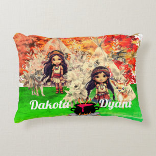 Native American girl with woodland animals Accent Pillow