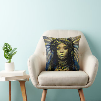 Native American- Gold Feather- Throw Pillow