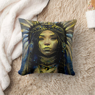 Native American- Gold Feather- Throw Pillow