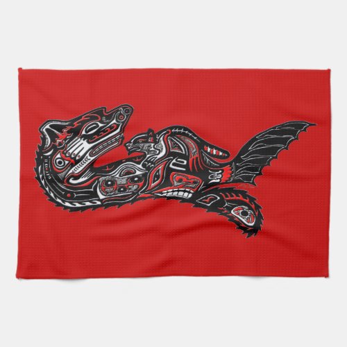 Native American Haida Art Otter Illustration Kitchen Towel