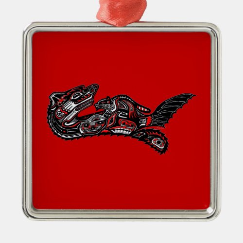 Native American Haida Art Otter Illustration Metal Ornament