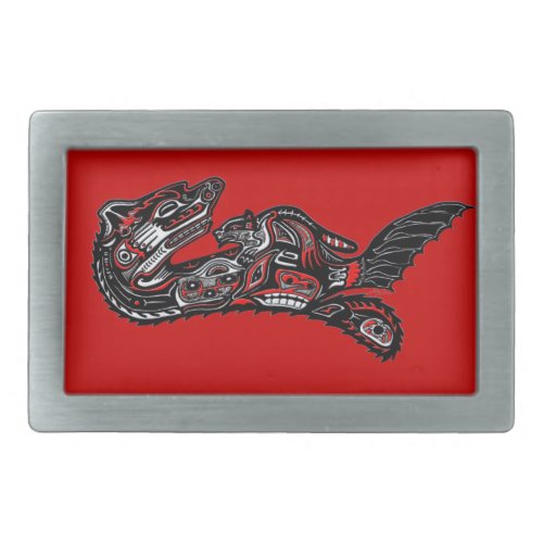 Native American Haida Art Otter Illustration Rectangular Belt Buckle