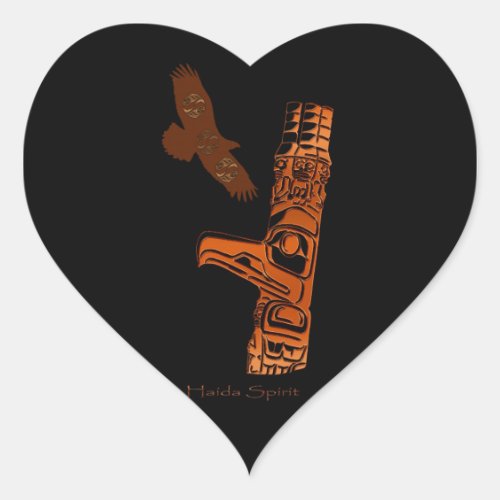 Native American Haida Eagle  Totem Pole Art Heart Sticker