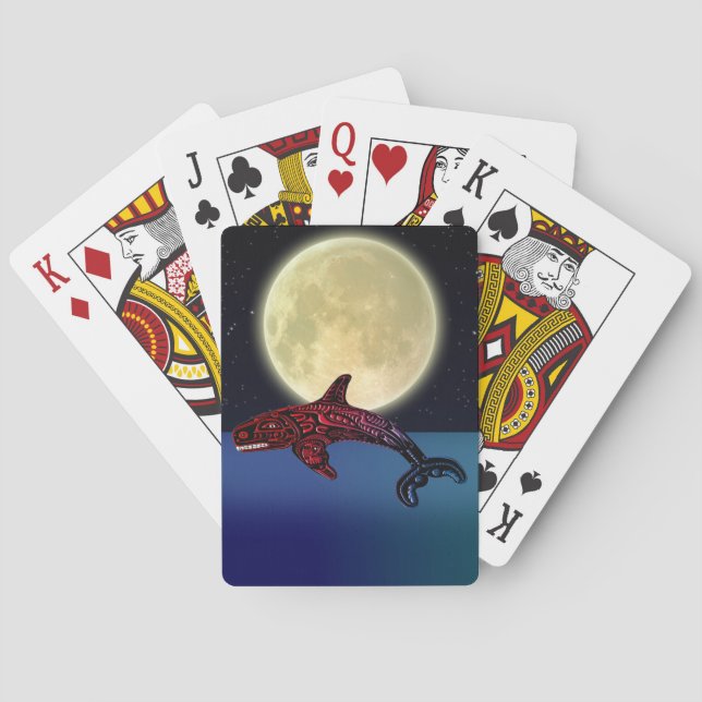 Native American Haida Orca & Moon Art Poker Cards (Back)