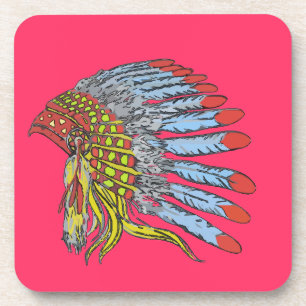Native American Headdress, add text Beverage Coaster