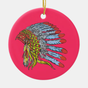 Native American Headdress, add text Ceramic Ornament
