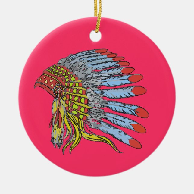 Native American Headdress, add text Ceramic Ornament (Front)
