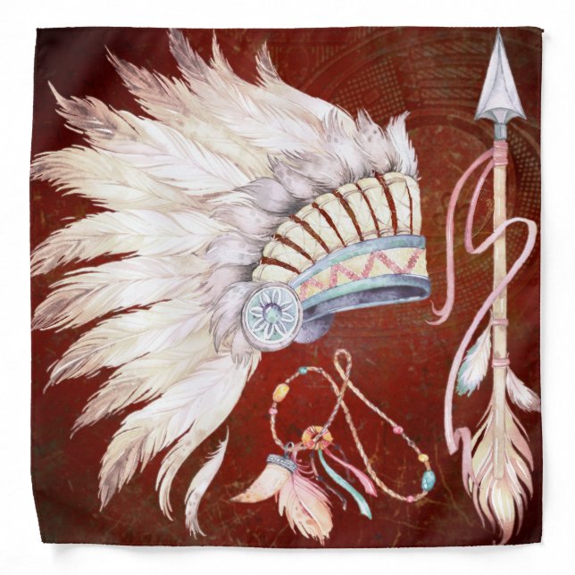 Native American Headdress Arrow southwest ox blood Bandana (Front)