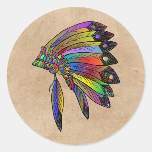 Native American Headdress Classic Round Sticker