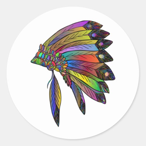 Native American Headdress Classic Round Sticker