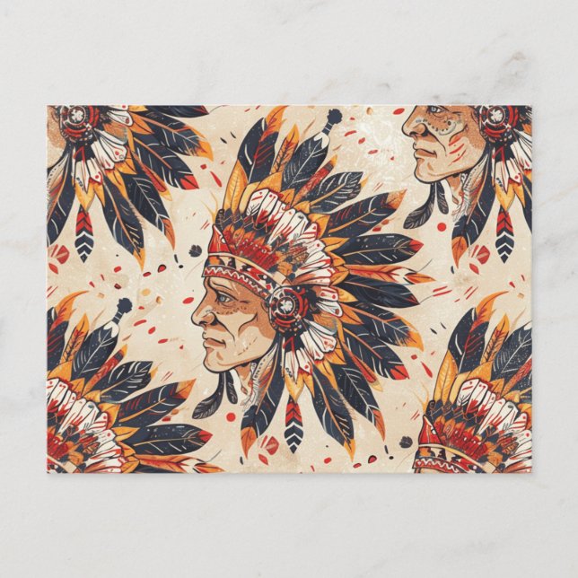 Native American Headdress Ethnic Art Tribe Postcard (Front)