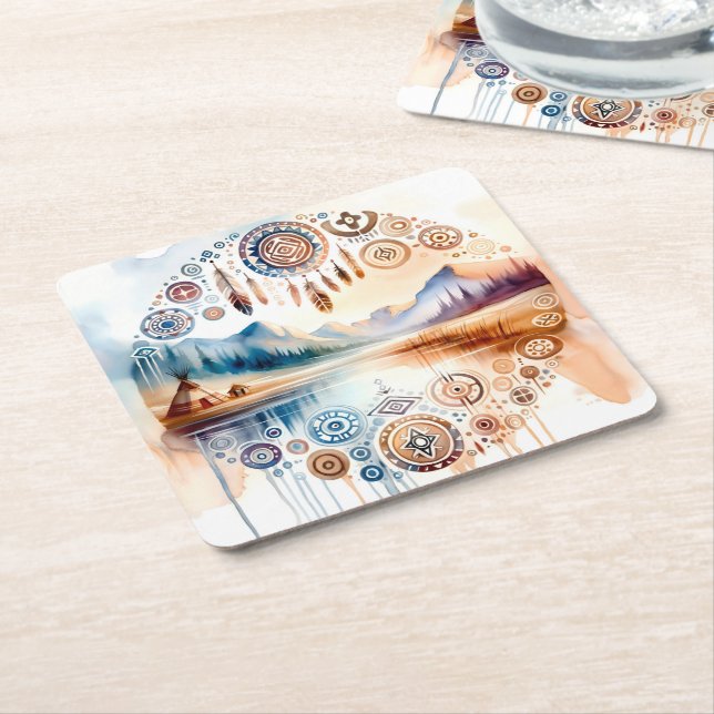 Native American Heritage Month Square Paper Coaster (Angled)