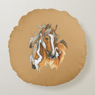 Native American Horse Round Pillow