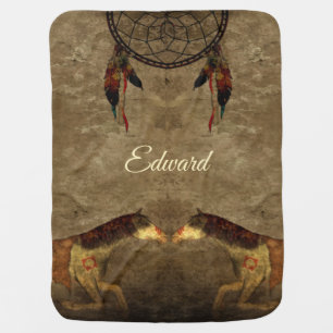 Native American Horses & Dream Catcher Baby Blanket