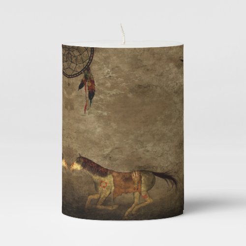 Native American Horses  Dream Catcher Pillar Candle