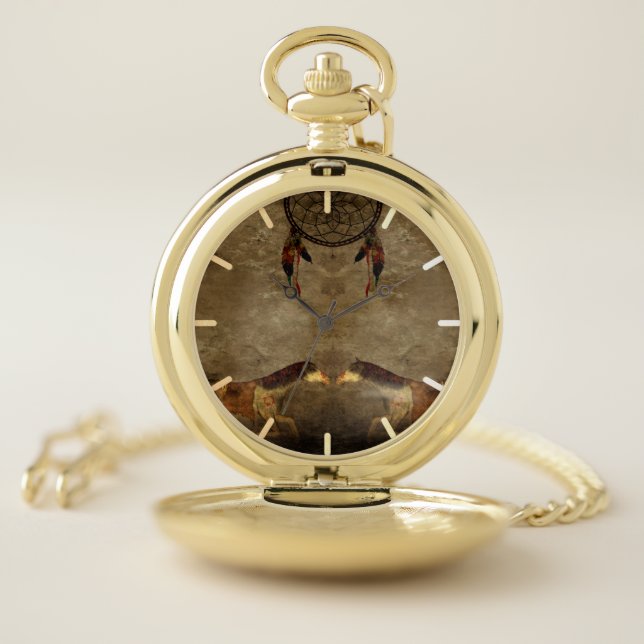 Native American Horses & Dream Catcher Pocket Watch (Inside)