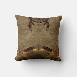 Native American Horses & Dream Catcher Throw Pillow