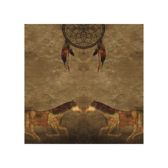 Native American Horses & Dream Catcher Wood Wall Art (Front)