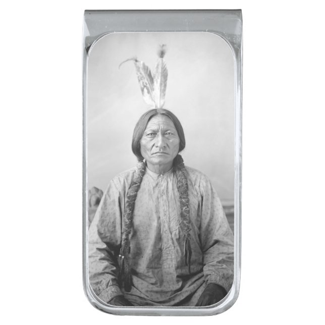 Native American Icon: Lakota Leader Sitting Bull   Silver Finish Money Clip (Front Vertical)