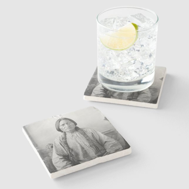 Native American Icon: Lakota Leader Sitting Bull   Stone Coaster (Side)