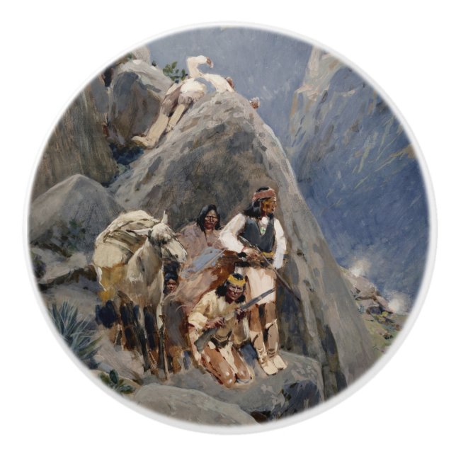 Native American Icons: Apache Warriors, US Cavalry Ceramic Knob (Front)