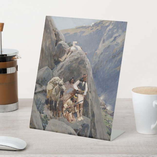 Native American Icons: Apache Warriors, US Cavalry Pedestal Sign (In SItu)