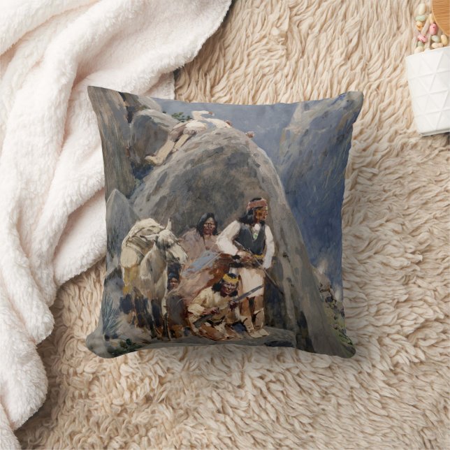 Native American Icons: Apache Warriors, US Cavalry Throw Pillow (Blanket)