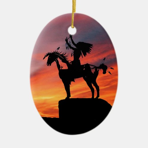 Native American Indian and horse Ceramic Ornament