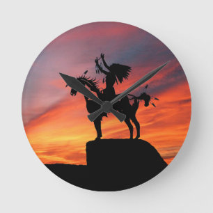 Native American Indian and horse Round Clock