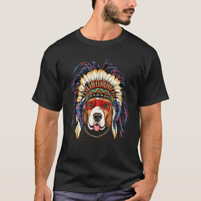 Native American Indian Beagle Dog  Indigenous Peop T-Shirt (Front)
