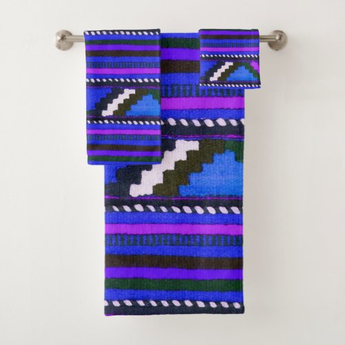 Native American Indian blue texture design Bath Towel Set