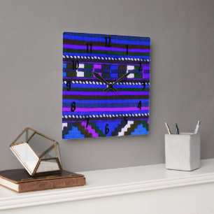 Native American Indian blue texture design Square Wall Clock