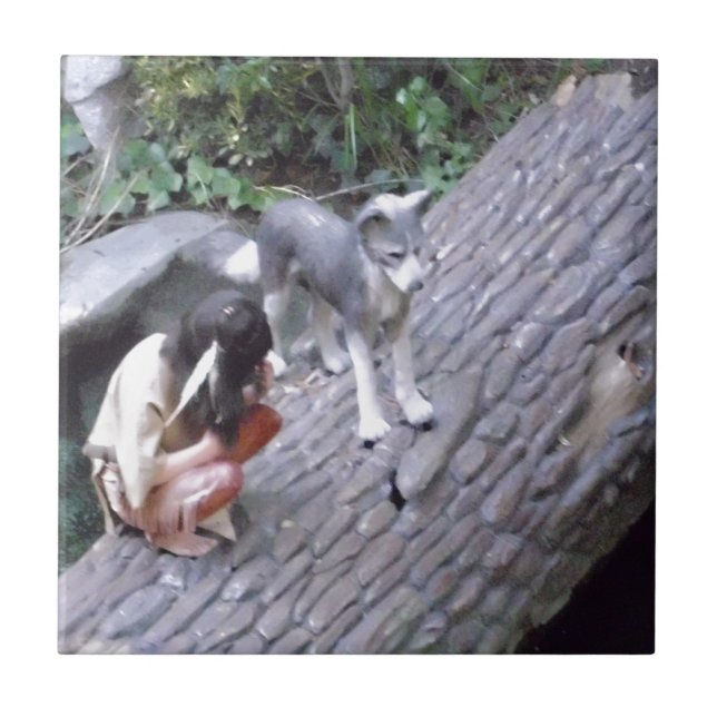 Native American Indian Boy with Wolf Tile (Front)