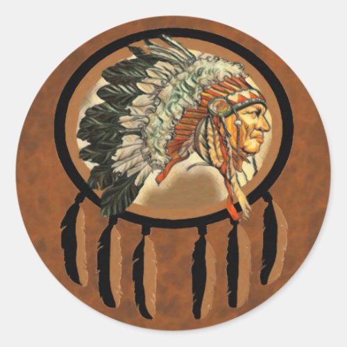 Native American Indian Chief Classic Round Sticker