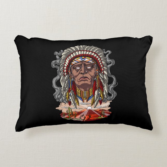 Native American Indian Chief Headdress Accent Pillow (Front)