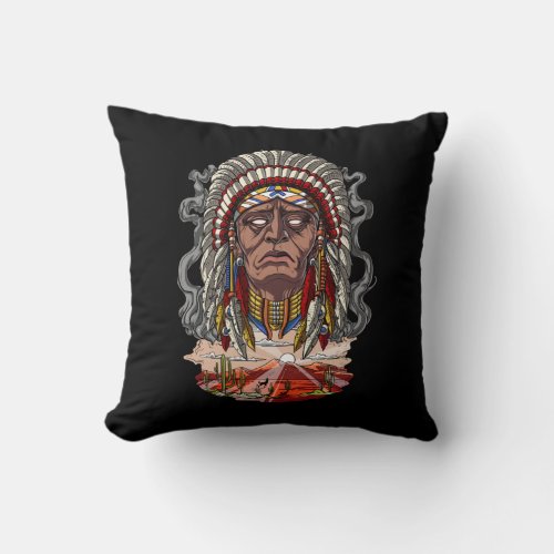 Native American Indian Chief Headdress Throw Pillow