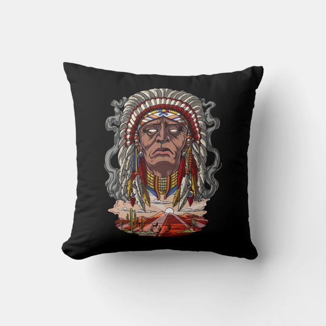 Native American Indian Chief Headdress Throw Pillow (Front)