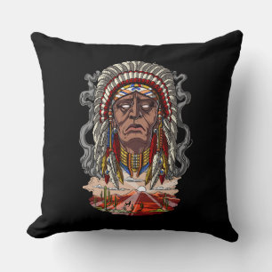 Native American Indian Chief Headdress Throw Pillow