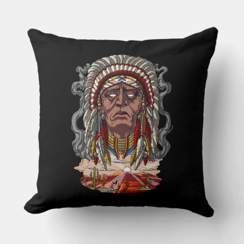 Native American Indian Chief Headdress Throw Pillow