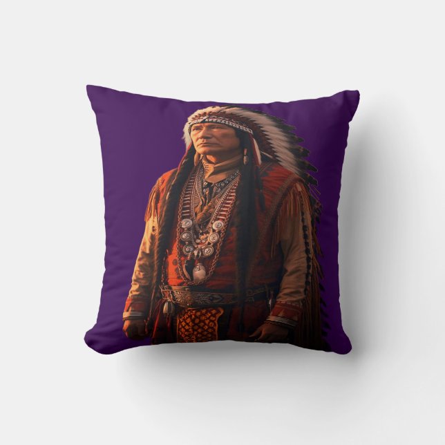 Native American Indian Chief In Full Dress on a  Throw Pillow (Front)