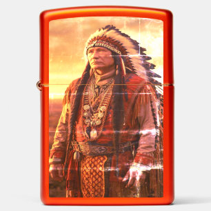 Native American Indian Chief in Full Headdress on  Zippo Lighter